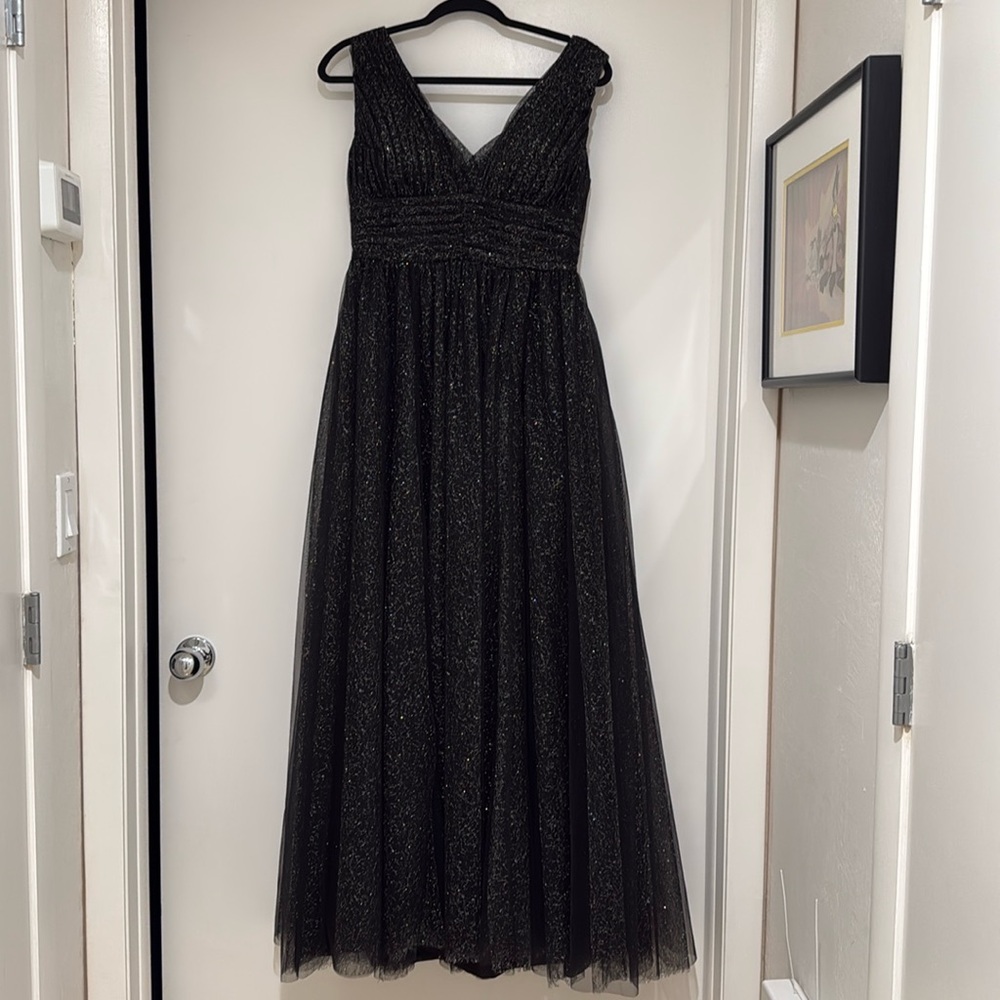 BASIX BLACK LABEL Evening Gown Metallic Black Fabric Size 8